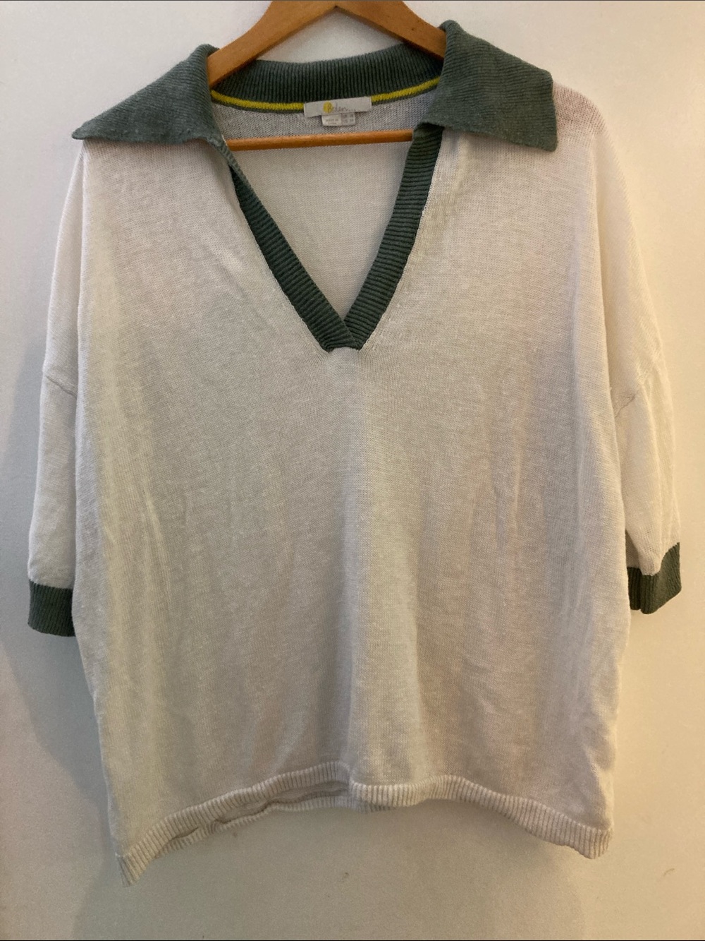 Boden Cream Sweater with Olive and Yellow Trim